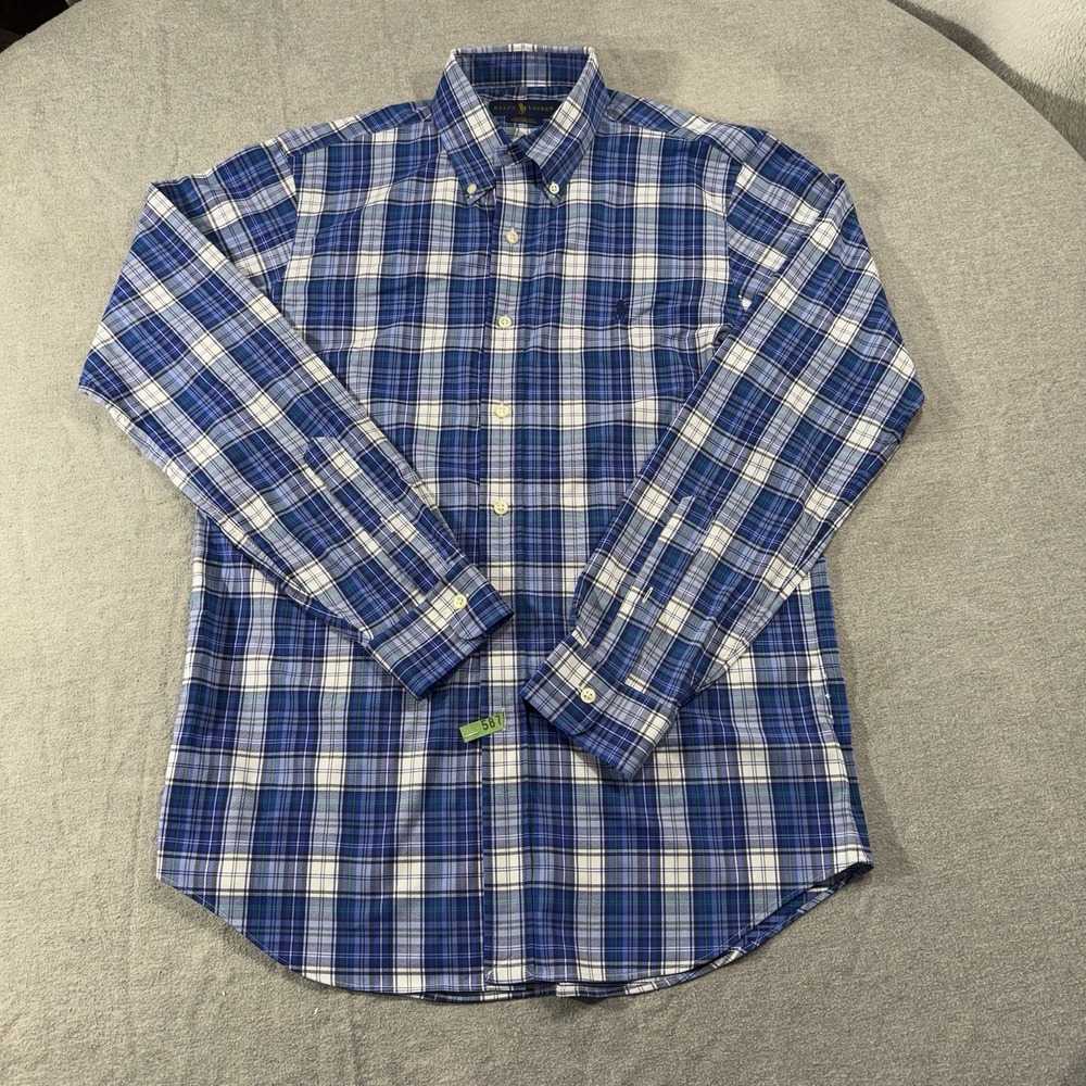 Ralph Lauren Shirt Mens Small Blue Plaid Classic Fit Performance Long Sleeve
